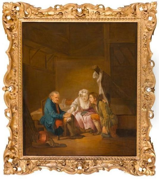 Interior Oil Painting by Jean Baptiste Greuze