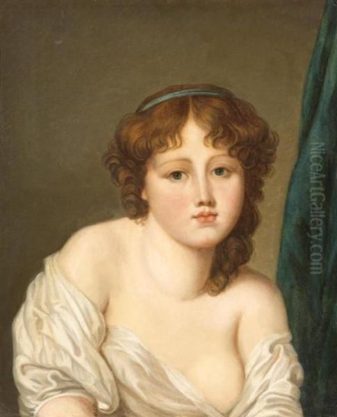 Portrait Of A Girl In A White Robe Oil Painting by Jean Baptiste Greuze