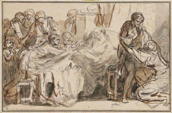 The Death Of A Patriarch Mourned By His Family Oil Painting by Jean Baptiste Greuze