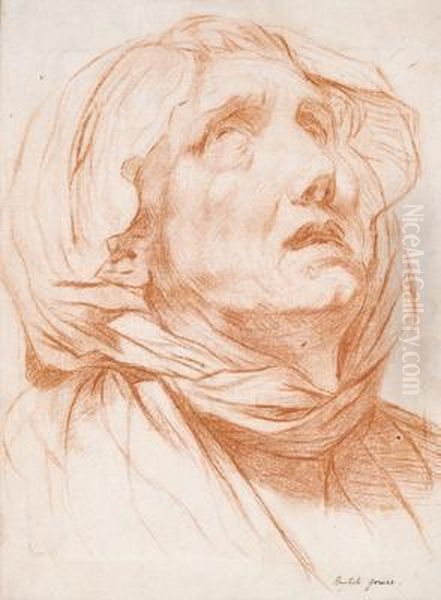 A Portrait Study Of An Old Woman Oil Painting by Jean Baptiste Greuze