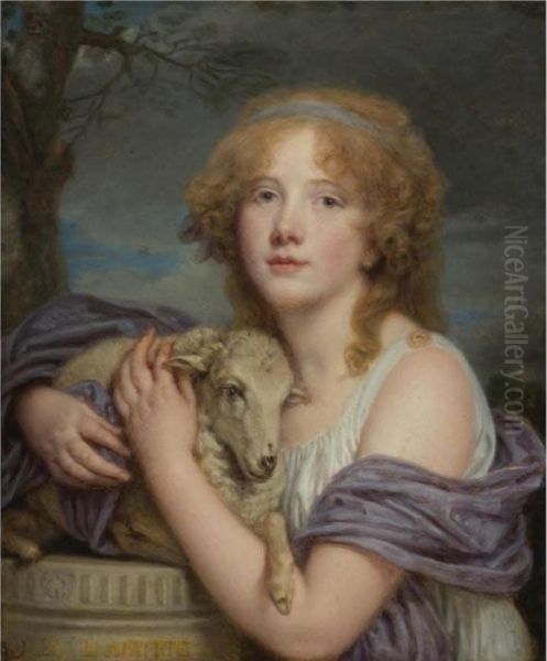 Girl With A Lamb Oil Painting by Jean Baptiste Greuze