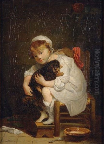 Petite Fille Au Chien Oil Painting by Jean Baptiste Greuze