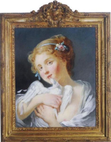 Girl With A Dove Oil Painting by Jean Baptiste Greuze