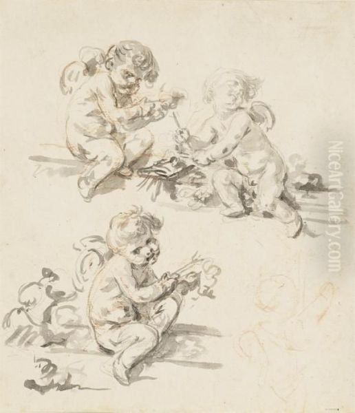 Three Putti Oil Painting by Jean Baptiste Greuze