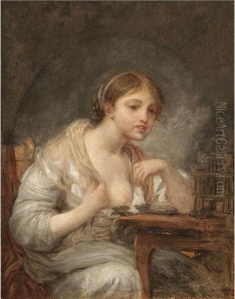 A Young Woman With A Birdcage by Jean Baptiste Greuze