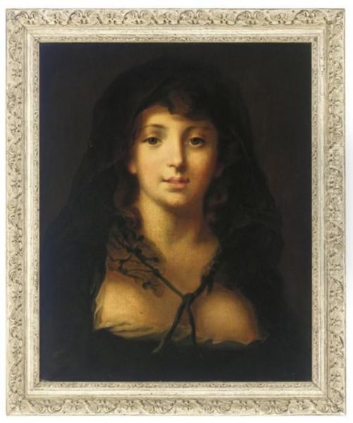 Portrait Of A Girl, Bust-length, In A Black Veil And Black Dress Oil Painting by Jean Baptiste Greuze