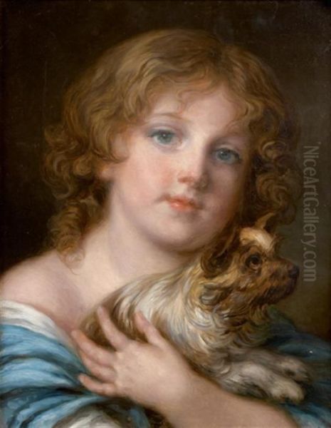 Jeune Fille Et Son Terrier Oil Painting by Jean Baptiste Greuze