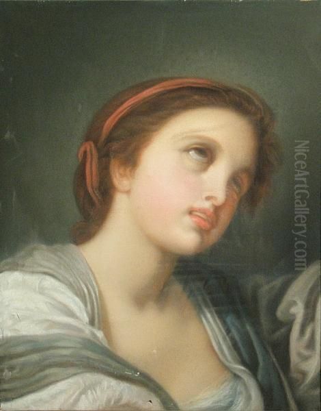 A Head Of A Young Woman Oil Painting by Jean Baptiste Greuze