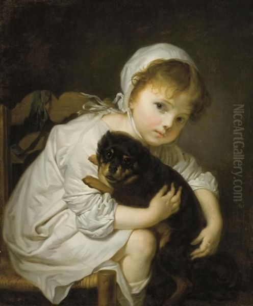 Petite Fille Au Chien Oil Painting by Jean Baptiste Greuze