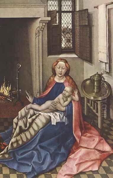 Madonna by the Fireside (half of a diptych) 1430s Oil Painting by Robert Campin