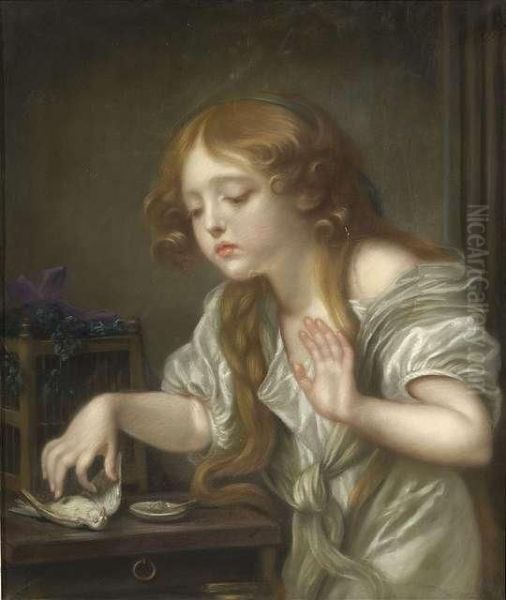 Ayoung Girl Weeping For Her Dead Bird Oil Painting by Jean Baptiste Greuze