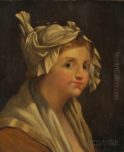 Girl With A White Cap. Oil Painting by Jean Baptiste Greuze