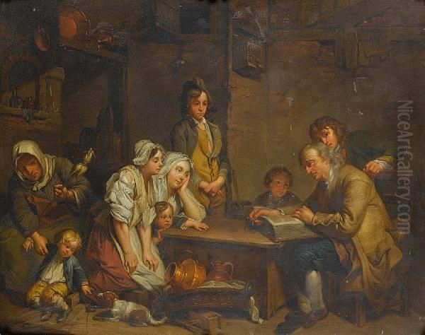 The Father Of The Family Reads The Bible Tohis Children Oil Painting by Jean Baptiste Greuze