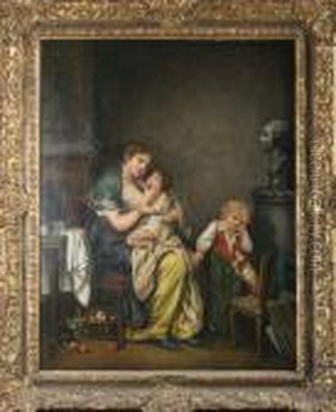 Babtiste Interior Med Moder Och Barn Oil Painting by Jean Baptiste Greuze