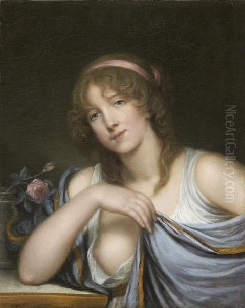 Jeune Femme A La Draperie Bleue Oil Painting by Jean Baptiste Greuze