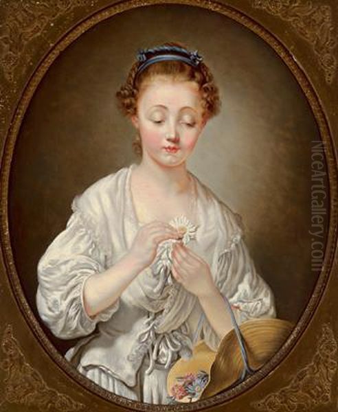 Ritratto Di Bambina Che Guarda Un Fiore Oil Painting by Jean Baptiste Greuze