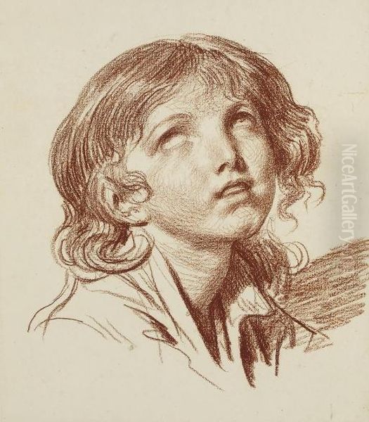 Tete De Jeune Enfant Les Yeux Leves Vers Le Ciel Oil Painting by Jean Baptiste Greuze