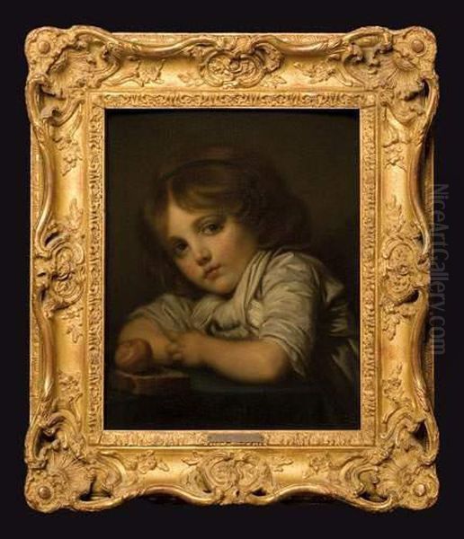 Petite Fi Lle A La Pomme Oil Painting by Jean Baptiste Greuze