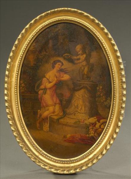 Thevotive Offering To Cupid Oleograph On Oak Oil Painting by Jean Baptiste Greuze