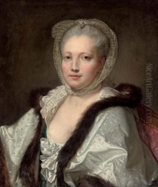 Portrait Of A Lady, Bust-length, In A Fur Trimmed Shawl Oil Painting by Jean Baptiste Greuze