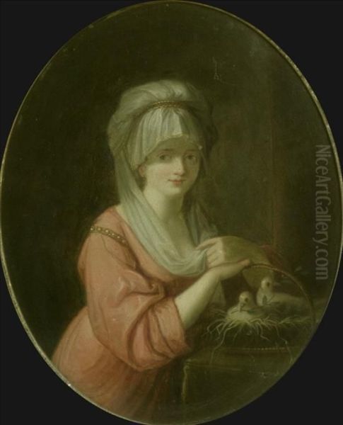 Woman With Doves In A Basket Oil Painting by Jean Baptiste Greuze