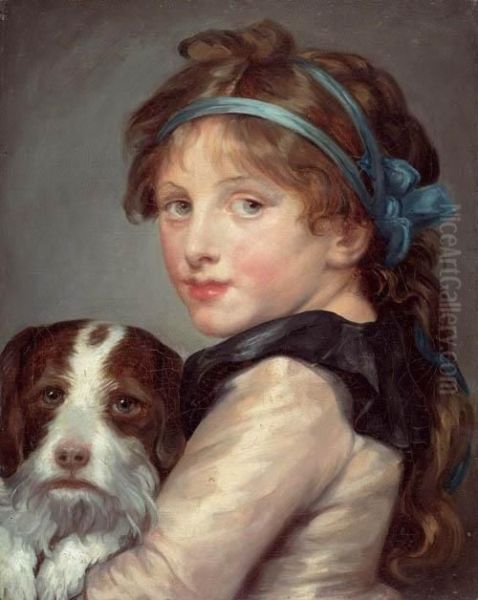 Girl With Dog. Oil Painting by Jean Baptiste Greuze