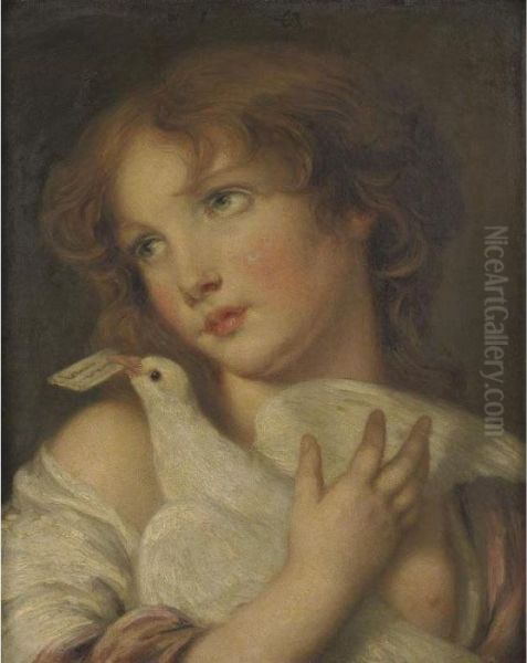 Girl Holding A Dove Oil Painting by Jean Baptiste Greuze