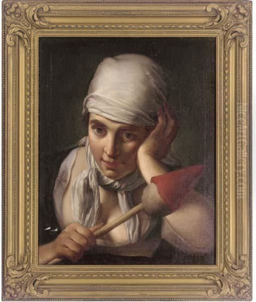 Distracted From Work Oil Painting by Jean Baptiste Greuze