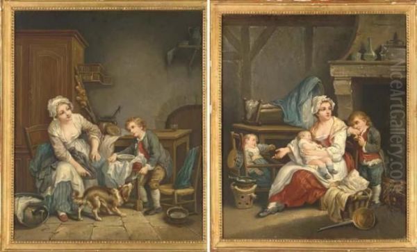 Scenes D'interieur Oil Painting by Jean Baptiste Greuze