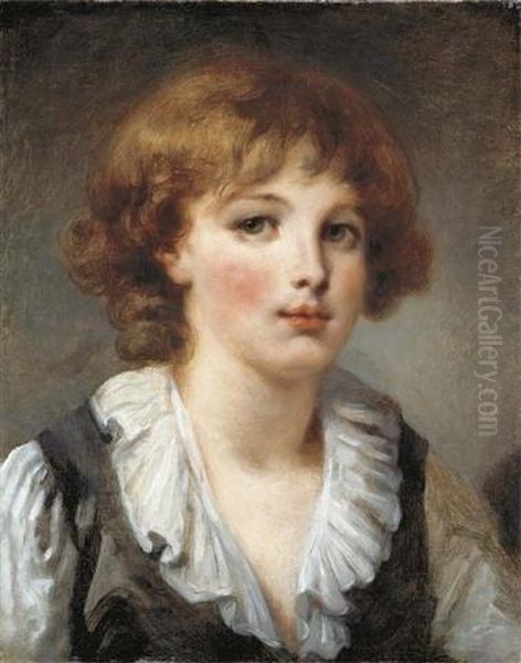 A Young Boy, Bust-length, In A White Chemise And Black Waistcoat Oil Painting by Jean Baptiste Greuze