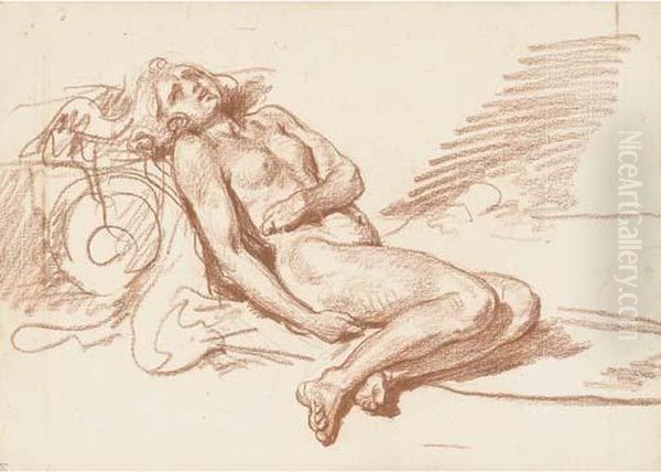 A Reclining Female Nude Oil Painting by Jean Baptiste Greuze