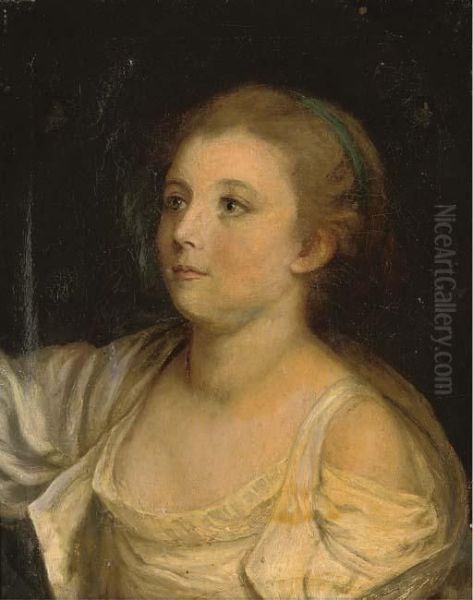 A Girl, Bust-length Oil Painting by Jean Baptiste Greuze