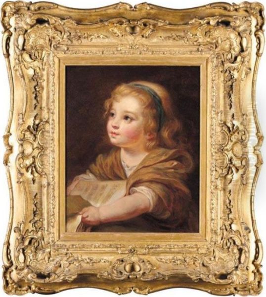 Portrait Of A Young Girl Holding A Sheet Of Music Oil Painting by Jean Baptiste Greuze