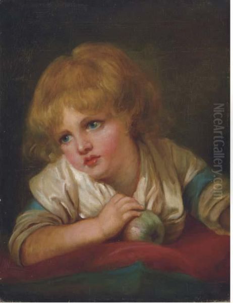 A Child With An Apple Oil Painting by Jean Baptiste Greuze