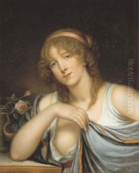 Jeune Femme Revant, Accoudee A Une Table Oil Painting by Jean Baptiste Greuze