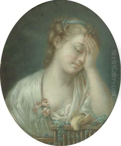 A Young Girl Mourning Oil Painting by Jean Baptiste Greuze