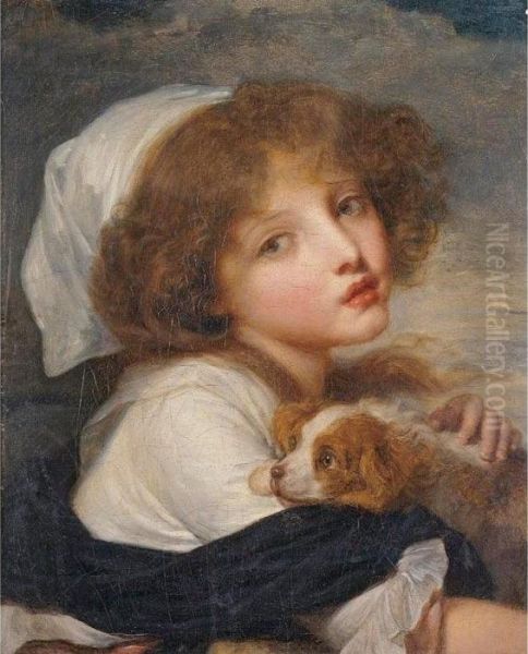 Young Girl With A Spaniel Oil Painting by Jean Baptiste Greuze