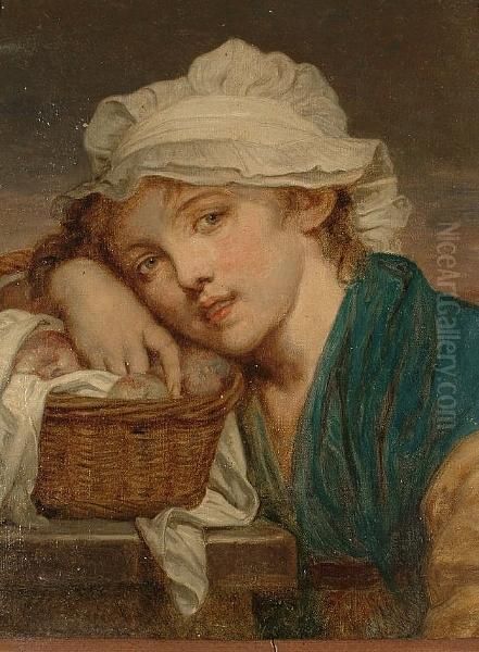 Portrait Of A Young Girl In A White Cloth Cap Oil Painting by Jean Baptiste Greuze