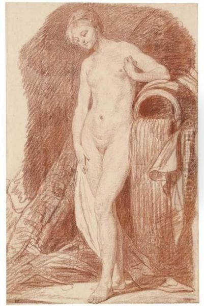 A Nude Woman Standing By An Urn Oil Painting by Jean Baptiste Greuze