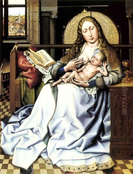 The Virgin and Child before a Firescreen, 1430 Oil Painting by Robert Campin