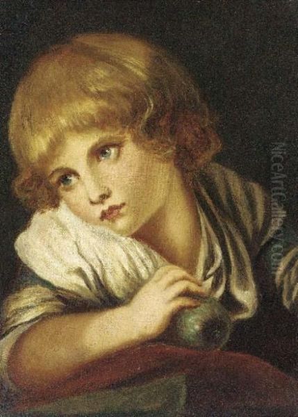 The Child With An Apple Oil Painting by Jean Baptiste Greuze