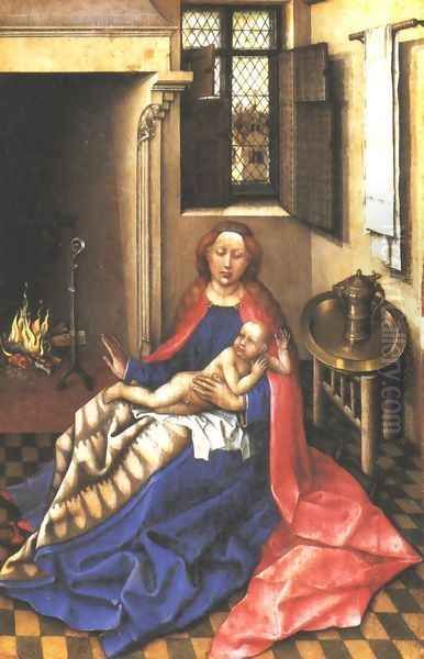 Virgin and Child Before a Firescreen Oil Painting by Robert Campin