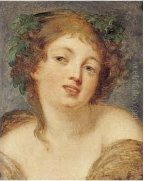 Tete De Bacchante Oil Painting by Jean Baptiste Greuze