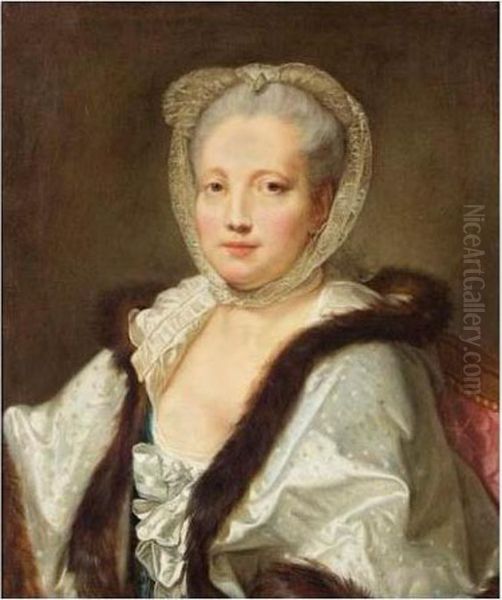 Portrait De Femme Au Chale Borde De Fourrure Oil Painting by Jean Baptiste Greuze