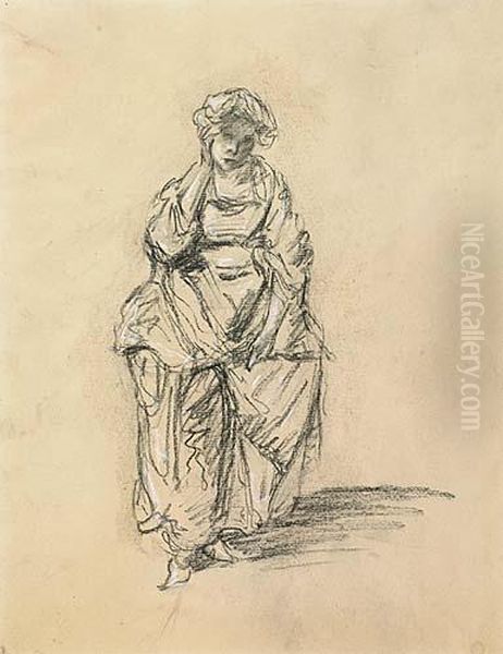 Study Of A Standing Woman Oil Painting by Jean Baptiste Greuze