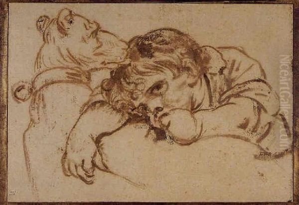 Boy Resting His Head On A Dog's Back Oil Painting by Jean Baptiste Greuze