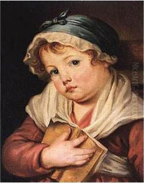 A Young Child Holding A Book Oil Painting by Jean Baptiste Greuze