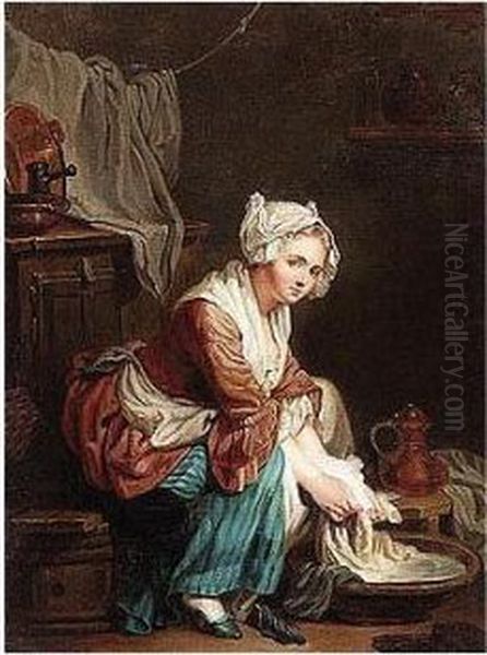 A Laundry Maid Oil Painting by Jean Baptiste Greuze