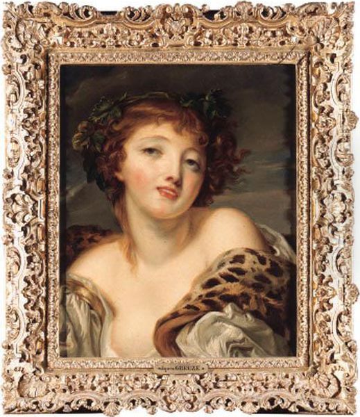 A Bacchante Oil Painting by Jean Baptiste Greuze