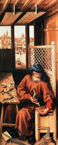 St. Joseph Portrayed As A Medieval Carpenter (Center Panel Of The Merode Altarpiece) Oil Painting by Robert Campin